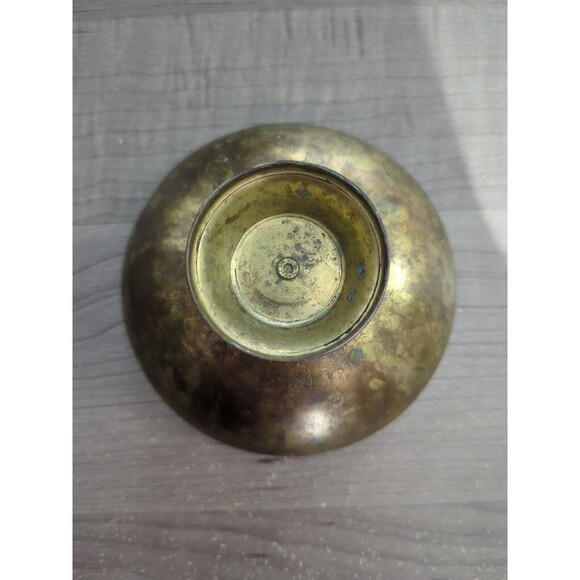 Beautiful Vintage Brass & Mother of Pearl Shell Inlay Jewelry Bowl Pedestal MCM - Picture 3 of 5